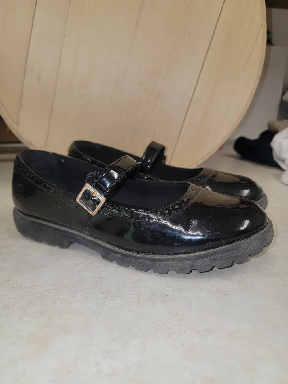 Lands' End Black Patent Mary Jane Flats with Buckle Strap --school unifiorm